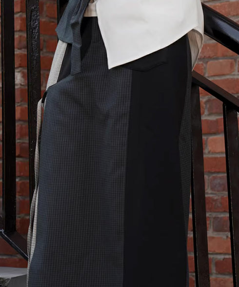 Layered Panel Check Wrap Skirt
