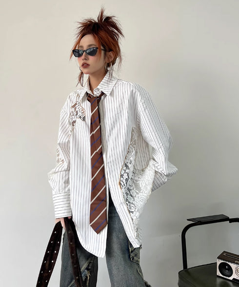 Lace Switch Stripe Blouse