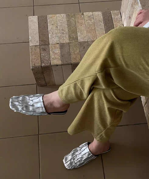 Crinkle Square Backless Mules