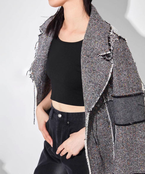 Raw Edge Paneled Long Coat