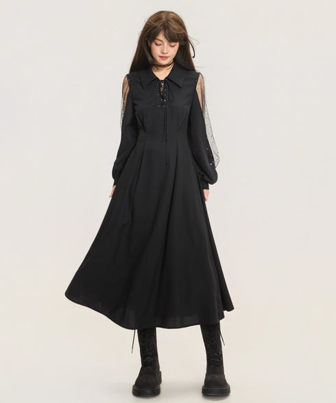 Sheer Sleeve Lace-Up Dress Series