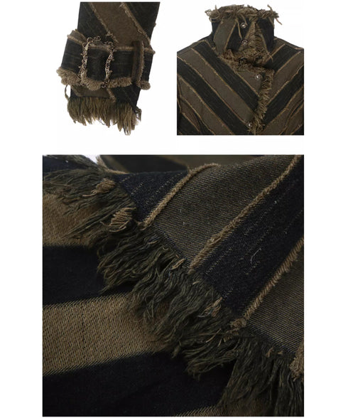 Diagonal Striped Denim Long Coat