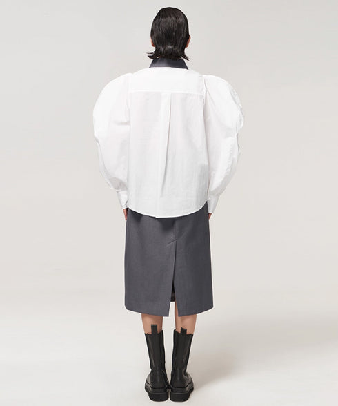 Layered Collar Puff Sleeve Blouse