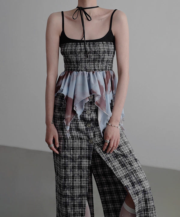 Smocked Draped Hem Halter Top