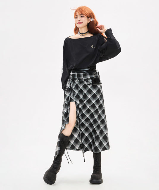 Check Draped Layer Skirt