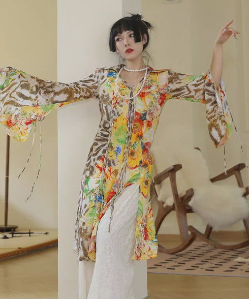 Floral Leopard Long Blouse