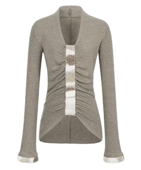 Fur Trim Gather Line Top