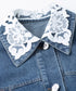 Lace Collar Butterfly Denim Jacket