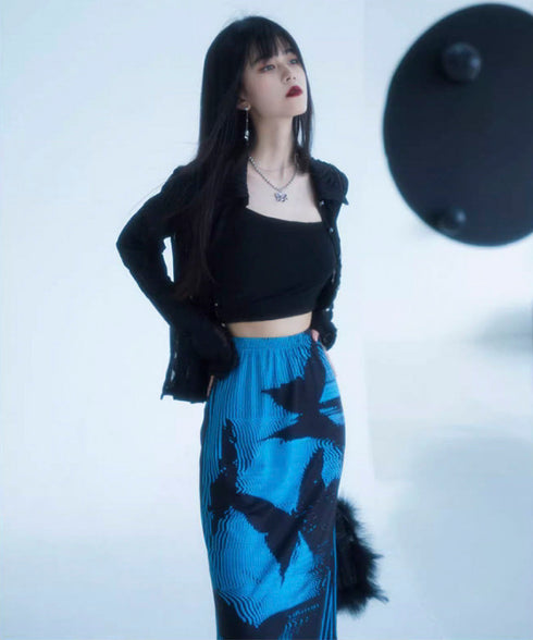 Butterfly Print Mesh Skirt