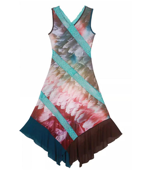 Feather Print Blocking Dress