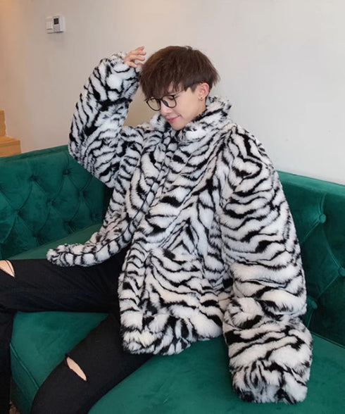 Snow Tiger Pattern Fur Coat