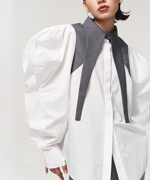 Layered Collar Puff Sleeve Blouse