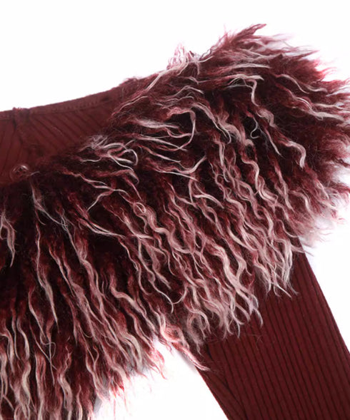 Feather Trim Offshoulder Knit Top