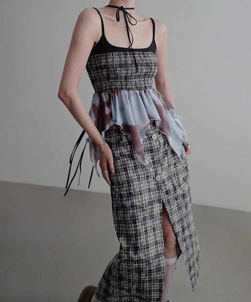 Smocked Draped Hem Halter Top