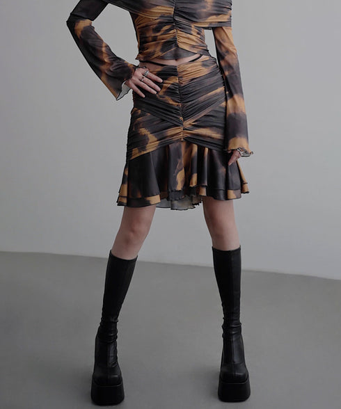 Smoke Dye Ruched Flounce Skirt
