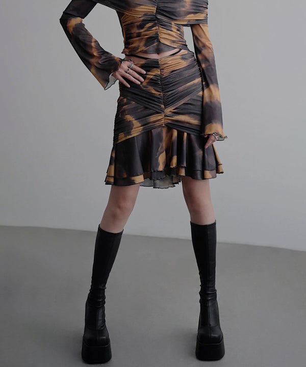 Smoke Dye Ruched Flounce Skirt