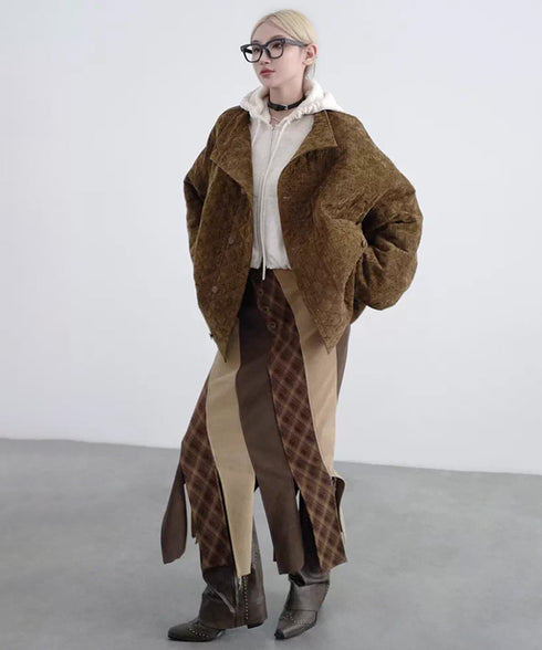 Diagonal Panel Layered Long Skirt