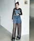 Splicing Mesh Denim