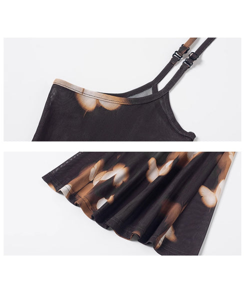 Mesh Suspender Flared Pants