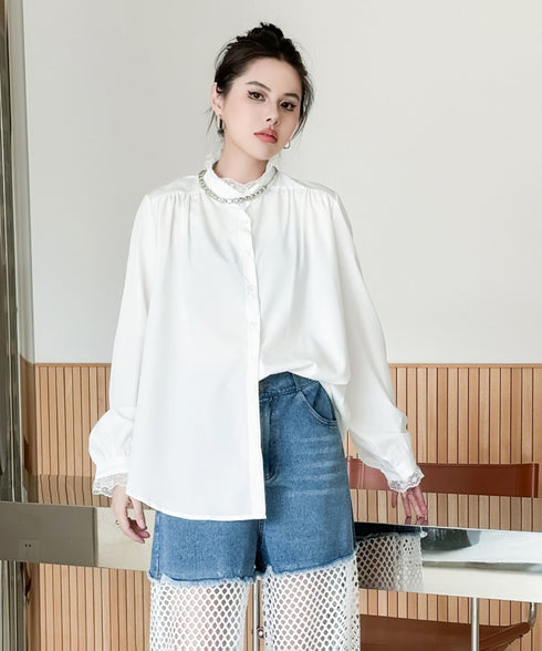 Lace Stand-up Collar Blouse