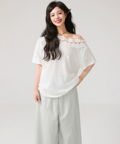 Lace Blossom Shoulder Tee