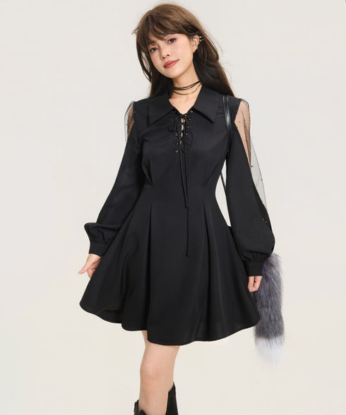 Sheer Sleeve Lace-Up Dress Series