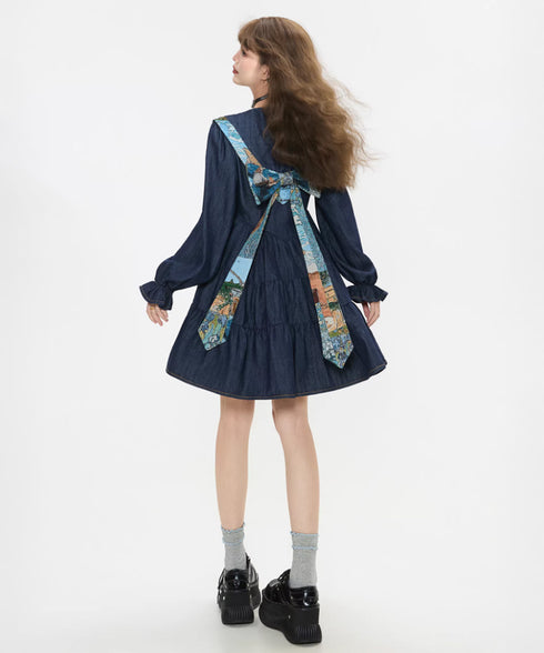 Stripe Sailor Bow Tiered Dress