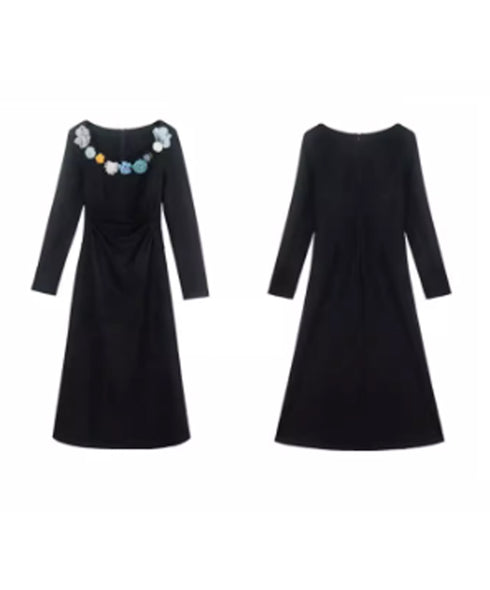 Flower Decoration U-neck Dress