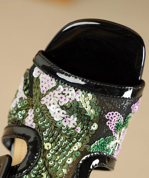 Gem Buckle Mesh Sequin Sandals