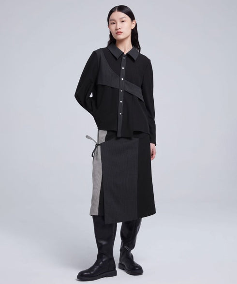 Ribbon Patchwork Faux Leather Jacket