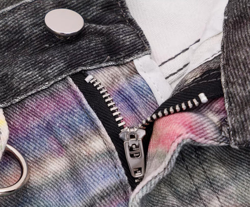 Iridescent Print Denim Wide Pants