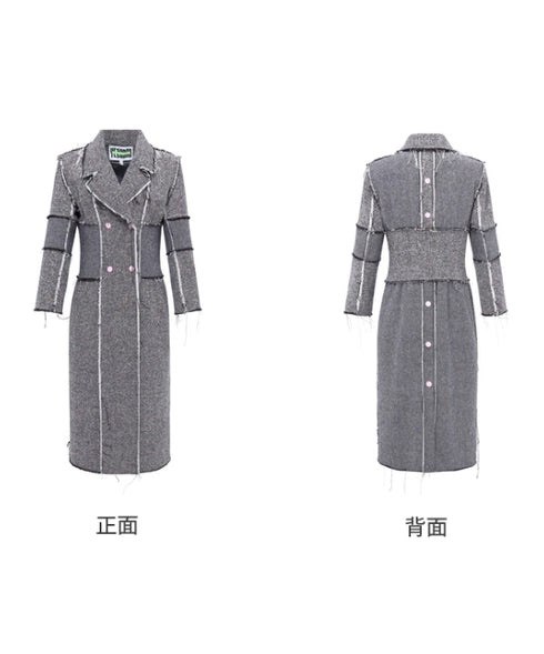 Raw Edge Paneled Long Coat