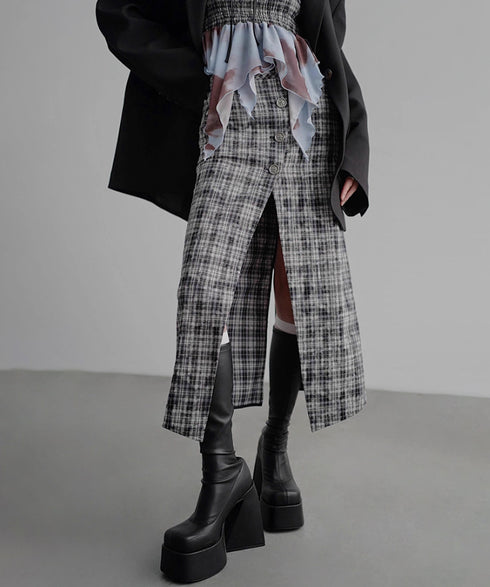 Vintage Check Slit Skirt