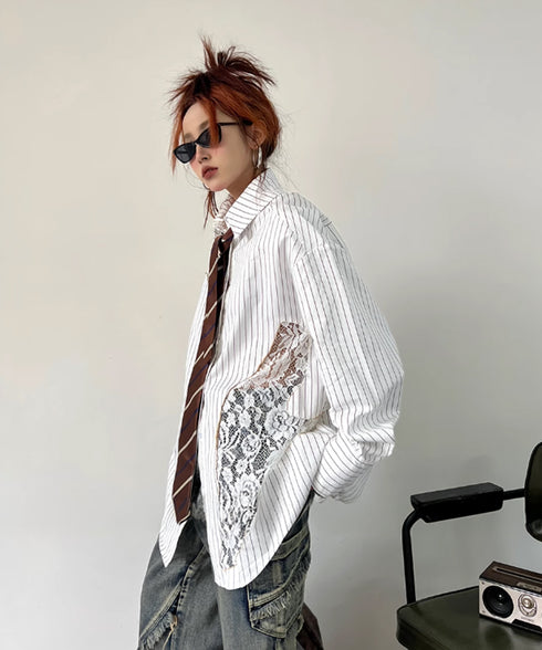 Lace Switch Stripe Blouse