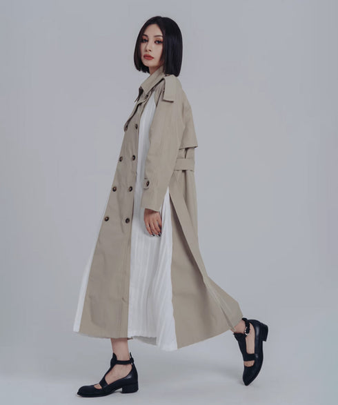 Splicing Pleated Trench Coat