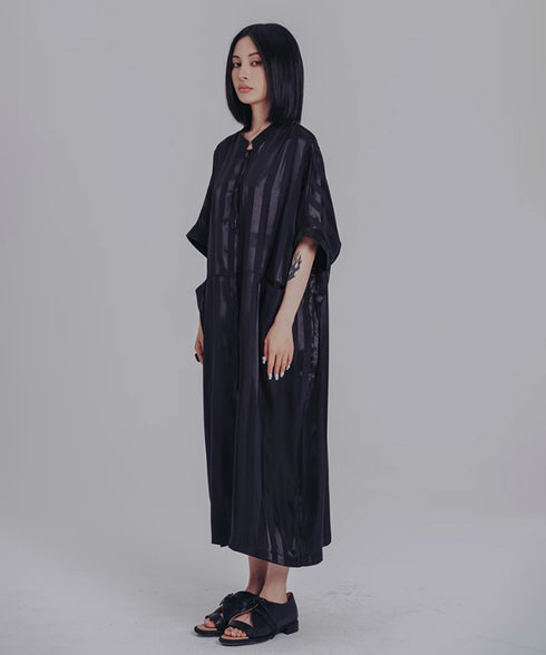 Stand Collar Silky Drape Dress