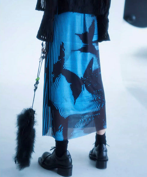 Butterfly Print Mesh Skirt