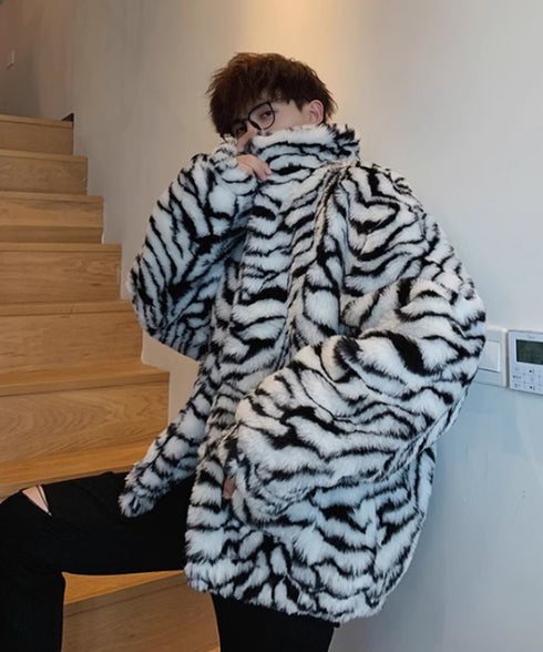 Snow Tiger Pattern Fur Coat