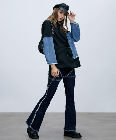 Patch Denim Contrast Jacket