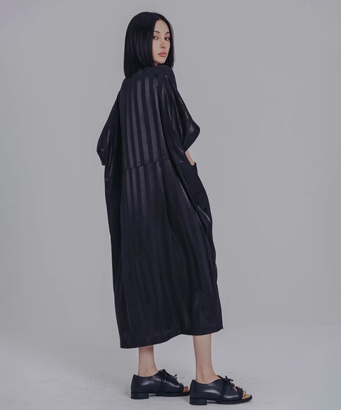 Stand Collar Silky Drape Dress