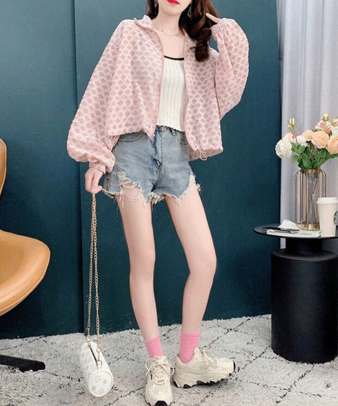 Mesh Bloom Zip Cardigan