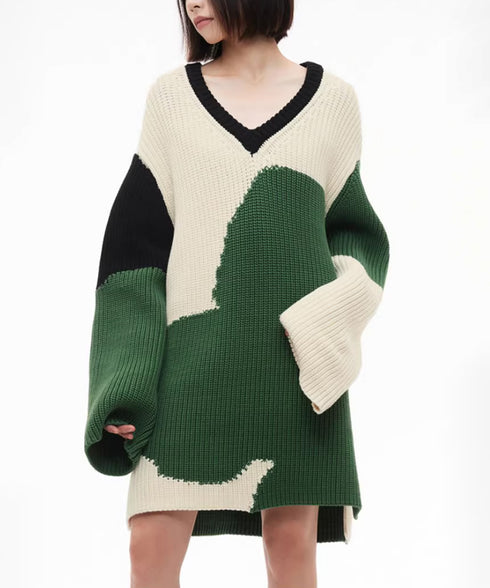 Abstract Pattern Oversized Knit Sweater