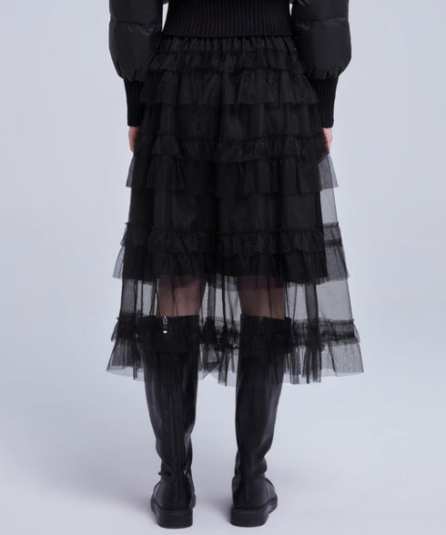 Tiered Mesh Midi Skirt