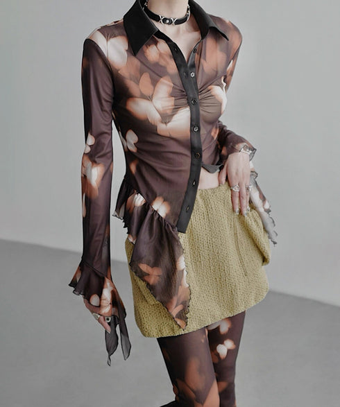 Sheer Flared Hem Shirt