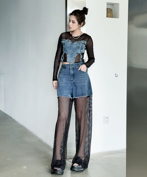 Splicing Mesh Denim
