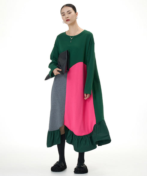 Panel Mix Hem Ruffle Dress