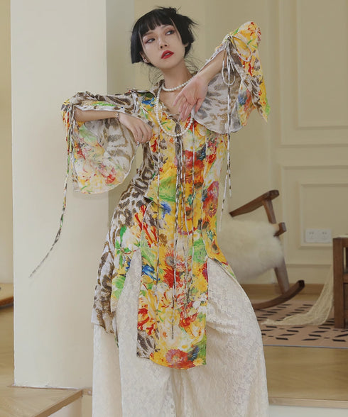 Floral Leopard Long Blouse