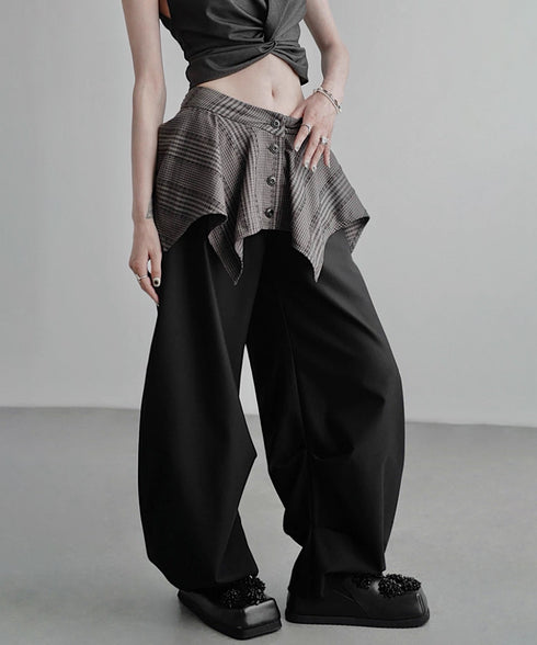 Layered Check Skirted Pants