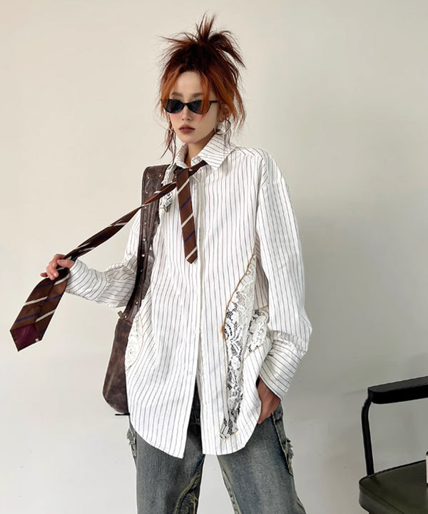 Lace Switch Stripe Blouse