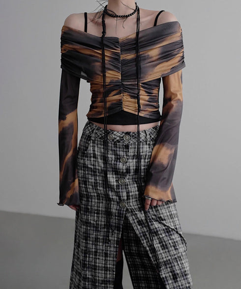 Ruched Off Shoulder Mesh Top